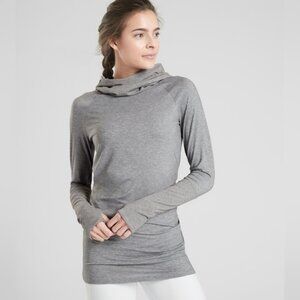 Athleta Women's Long Sleeve Shirt Essence Hooded Tunic Top Grey Soft Size Small